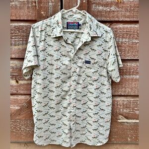 BURLEBO Men's Fly Fishing Patterned Short Sleeve Shirt